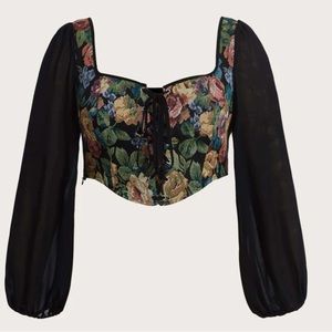 Floral, sheer front tie blouse